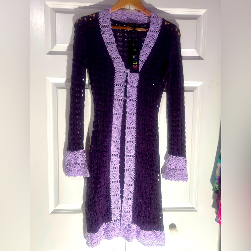 DOLLSKILL DELIAS CROCHET DUSTER PUPLE&LAVENDER SIZE XS BNWT!🔥💜🔥🩷🔥🖤